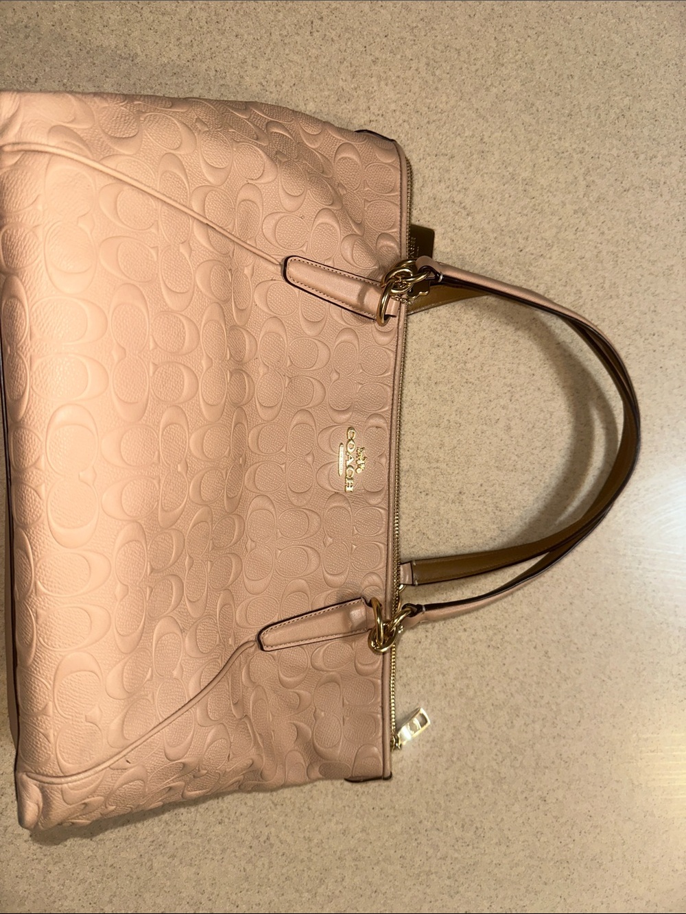 Coach Embossed Signature Leather Tote in Pale Pink
